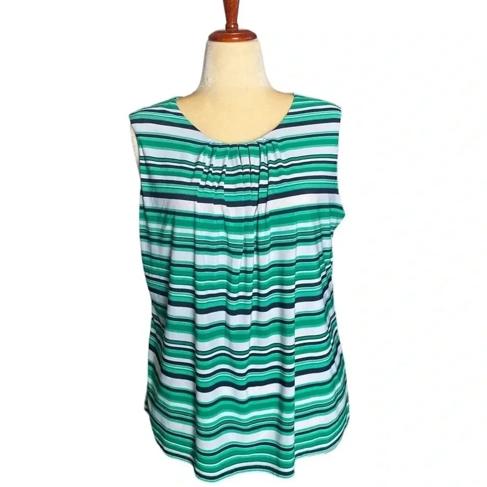 ROZ & ALI | Women’s Green/White/Black Stripes Sleeves Sheath Blouse Size XL